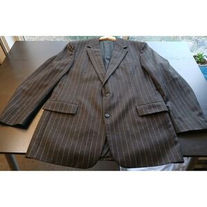 Brooks Brothers Suit Blazer Mens 46 Gray WhitePinstripe Wool Single Breast #373C